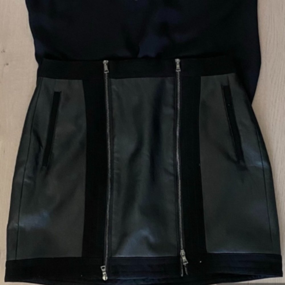 Leather Mini with black shirt